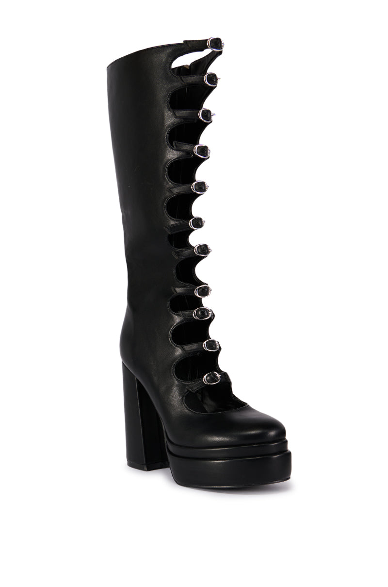 AZALEA WANG MARIGOLD BLACK BUCKLE UP BOOT