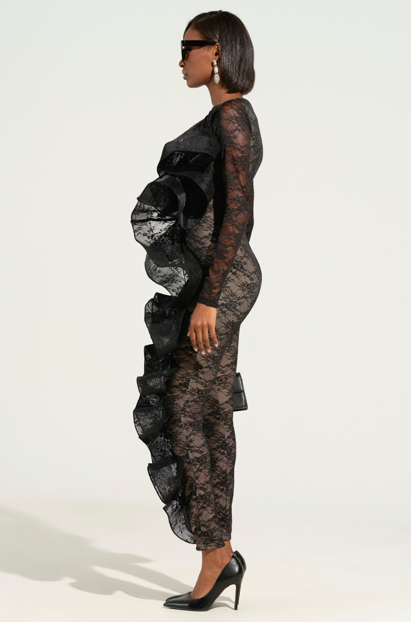 RUFFLED LACE CATSUIT