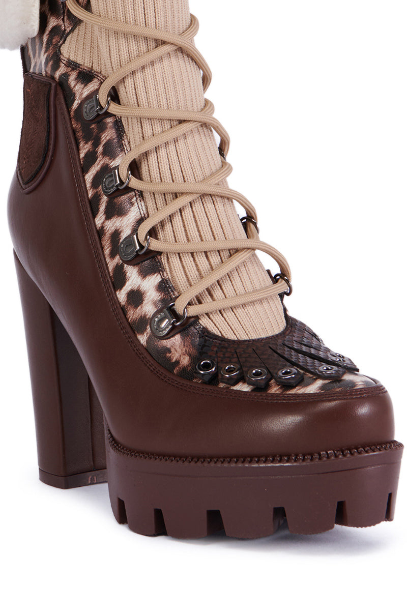 AZALEA WANG FINLEA BROWN MULTI MATERIAL BOOTIE