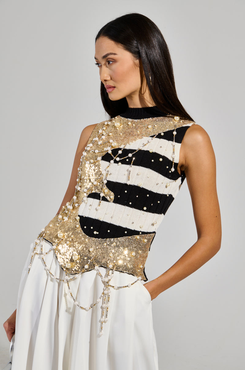 UNLIKE THE OTHERS PEARL AND SEQUINS DETAILED TOP