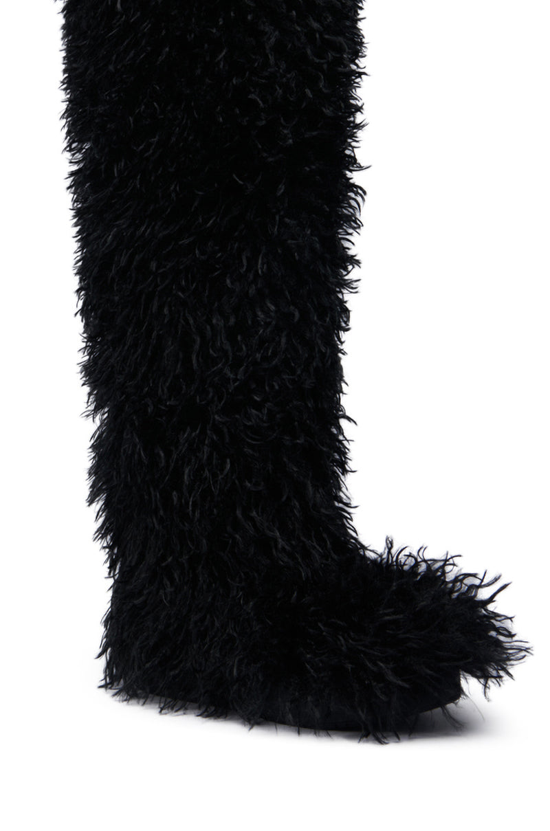 AZALEA WANG TEMPLETON BLACK POODLE FUR OVER THE KNEE BOOT