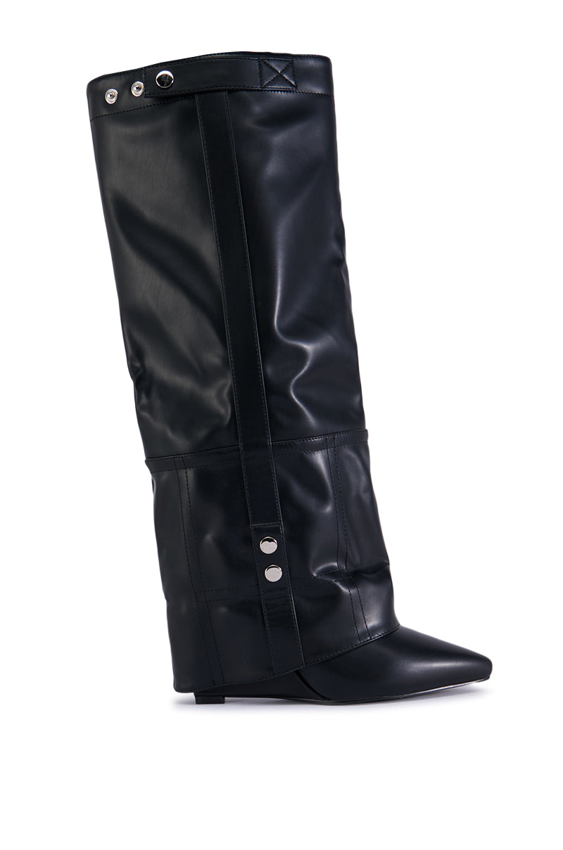 AZALEA WANG RAILAY BLACK KNEE HIGH WEDGE BOOT