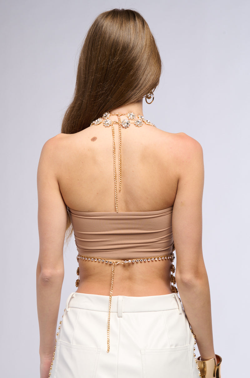 ICY GIRL RHINESTONE EMBELLISHED TOP IN GOLD