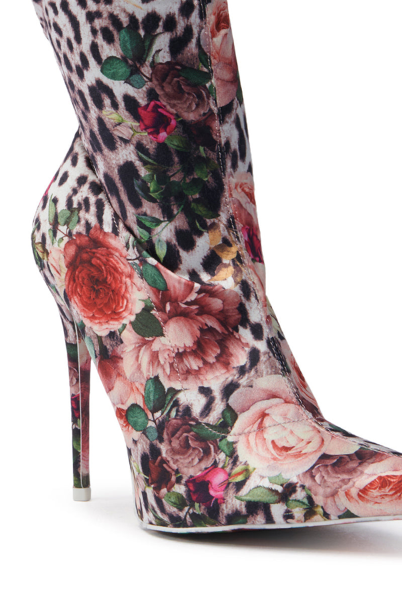 AZALEA WANG NARCISSUS MULTI FLORAL AND LEOPARD BOOTIE