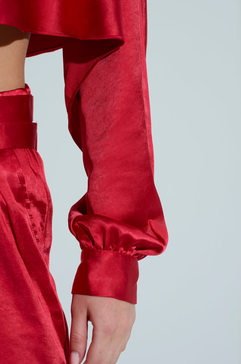 FEELIN' THE LOVE SATIN MOCK NECK BLOUSE IN RED