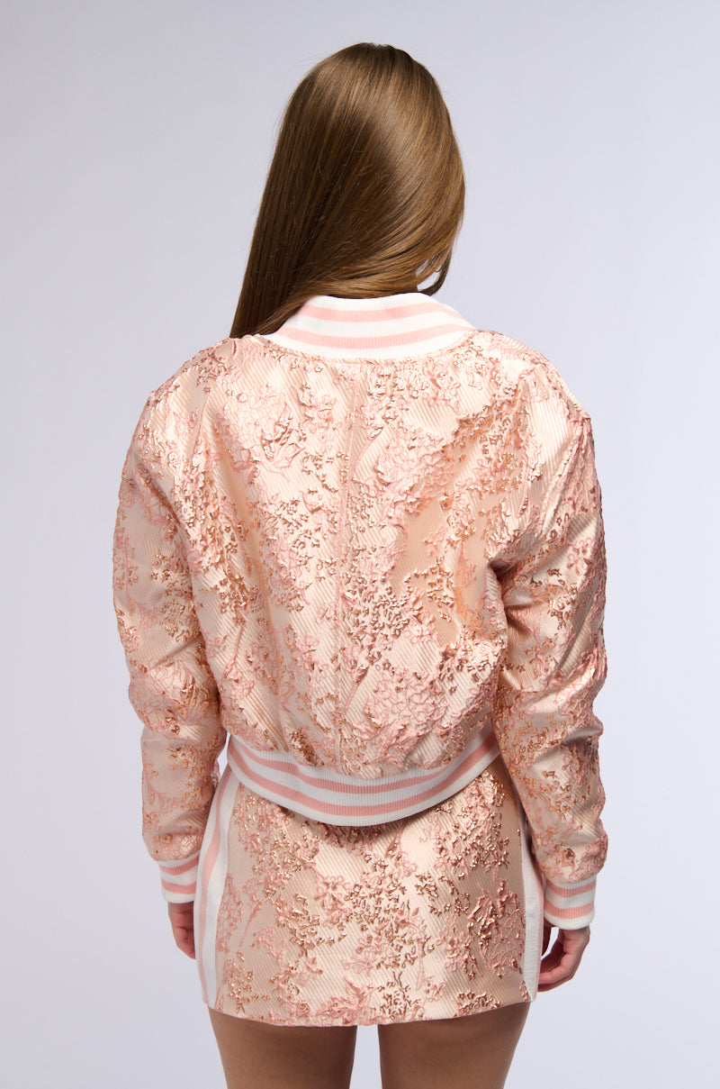 SWEET THING BROCADE BOMBER IN PINK