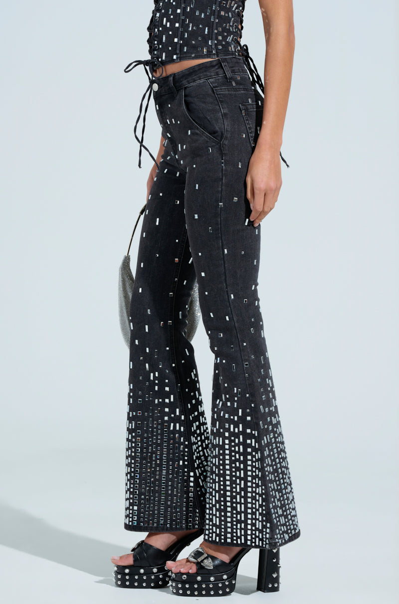 POPSTAR BLACK DENIM PANT WITH RHINESTONE