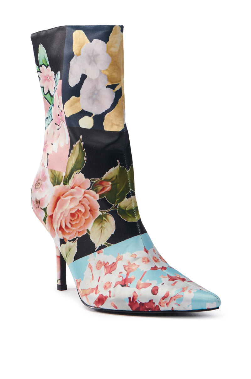 AZALEA WANG STILETTO COLOR BLOCKED FLORAL BOOTIE