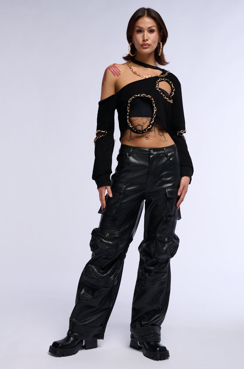 ROMY CUT OUT CHAIN DETAIL CROPPED SWEATSHIRT