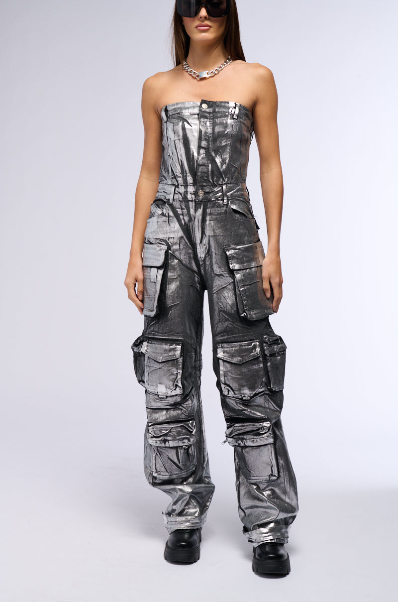 STAR OF THE SHOW METALLIC DENIM JUMPSUIT