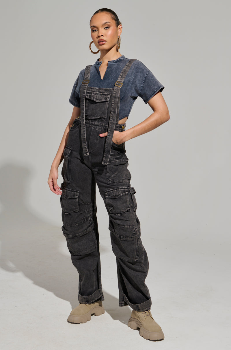 ALWAYS ON YOUR MIND DENIM JUMPSUIT IN CHARCOAL GREY