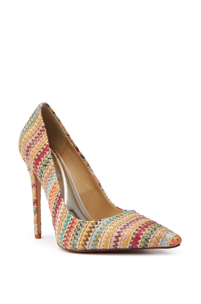 AZALEA WANG CORDULA MULTI RAFFIA STILETTO PUMP