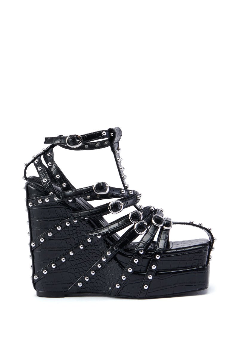 AZALEA WANG TITANIA BLACK WEDGE SANDAL