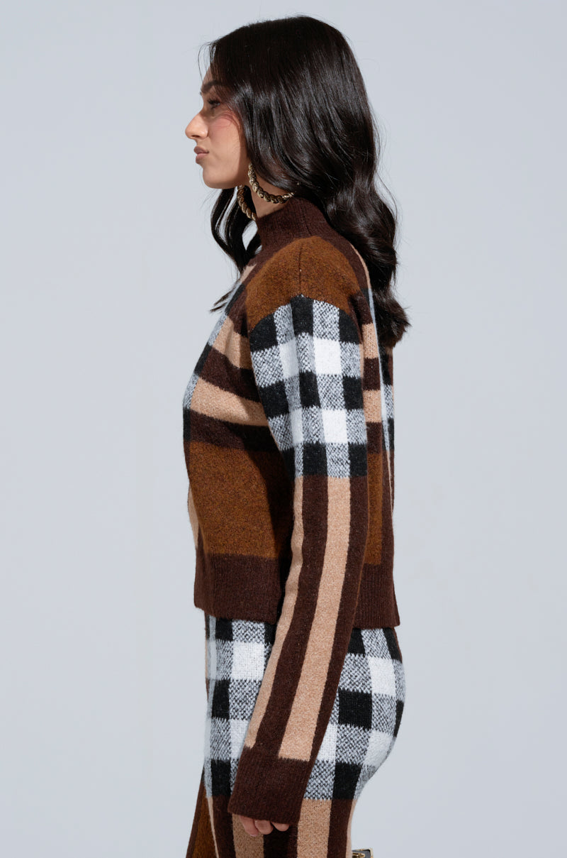 ELISE PLAID MOCK NECK SWEATER