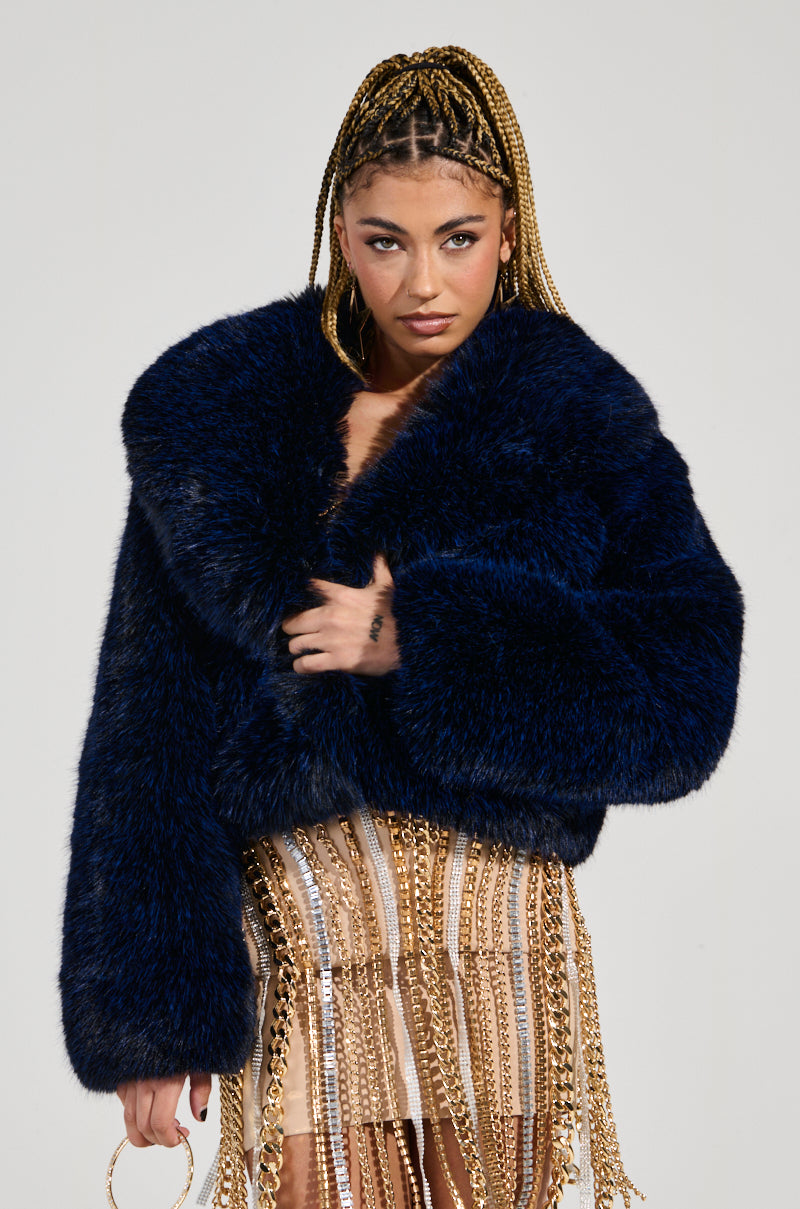 GOT THE BLUES FAUX FUR JACKET