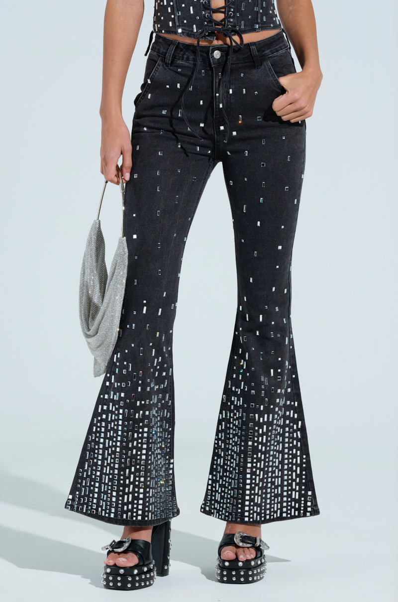 POPSTAR BLACK DENIM PANT WITH RHINESTONE