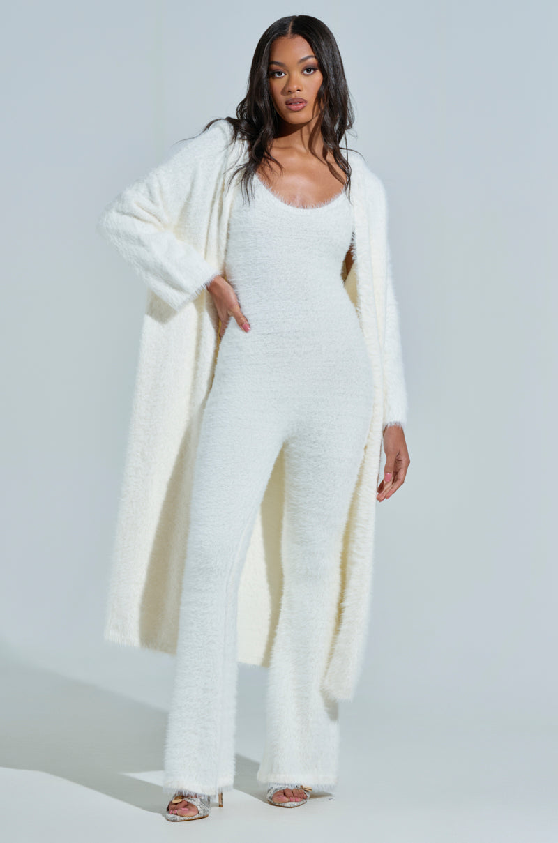 STAYING IN FUZZY KNIT JUMPSUIT