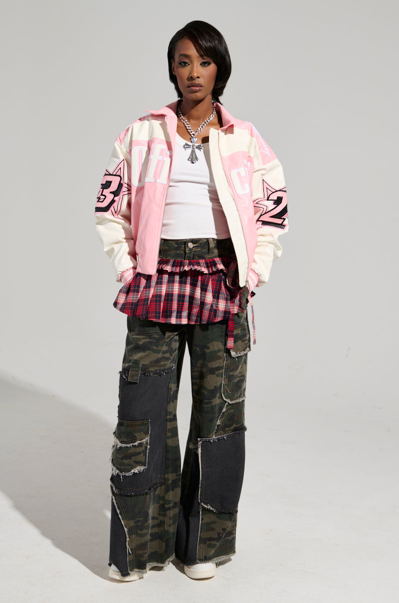 KEEP IT MOVING MOTO BOMBER IN LIGHT PINK