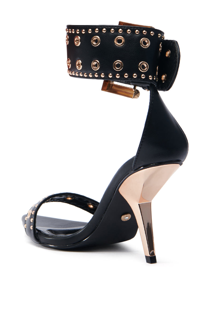 AZALEA WANG LOBELIA BLACK HARDWARE EMBELLISHED STILETTO SANDAL