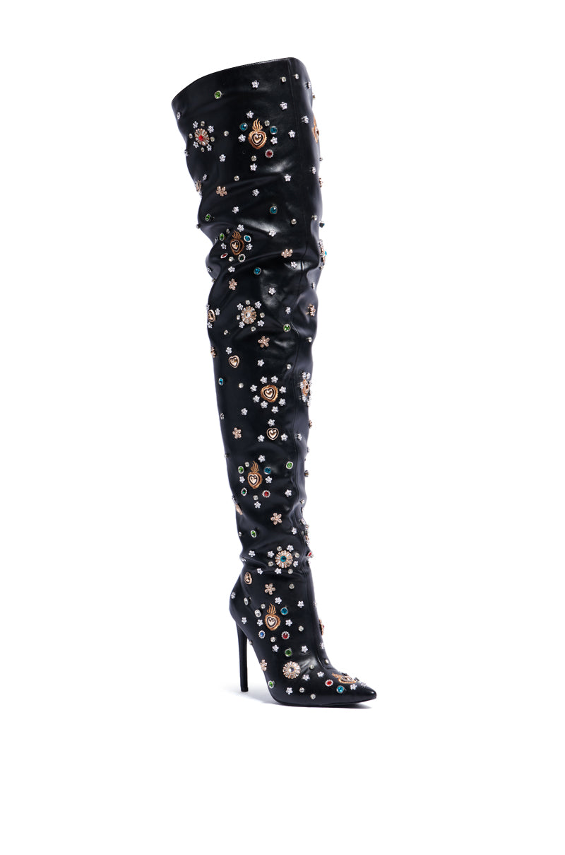 AZALEA WANG BOBEE BLACK EMBELLISHED BOOT