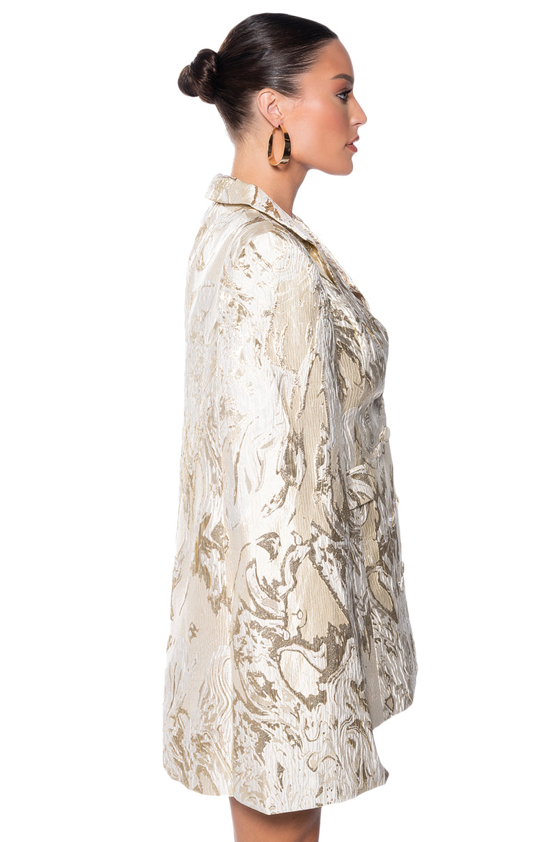 IMANI BROCADE CAPE SLEEVE BLAZER DRESS