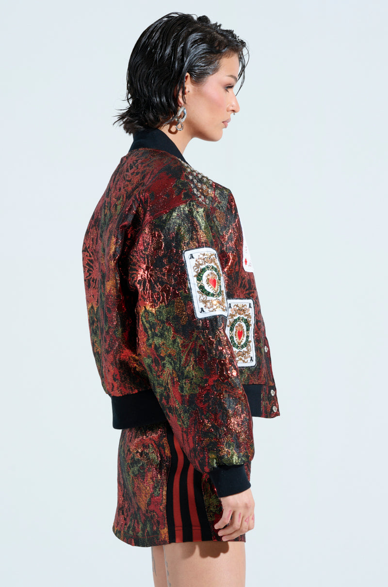 SHOW YOUR CARDS BROCADE BOMBER