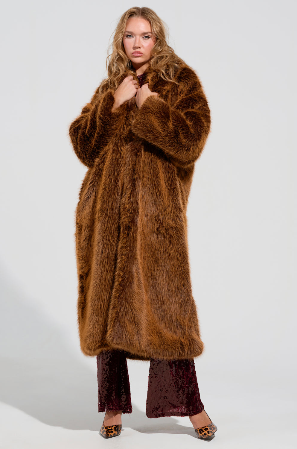 DAYANNE FAUX FUR TRENCH IN BROWN