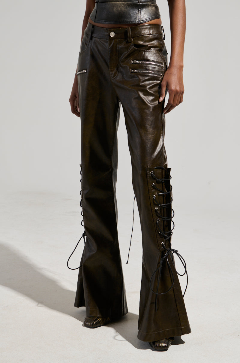 PAIGE FAUX LEATHER FLARE TROUSER