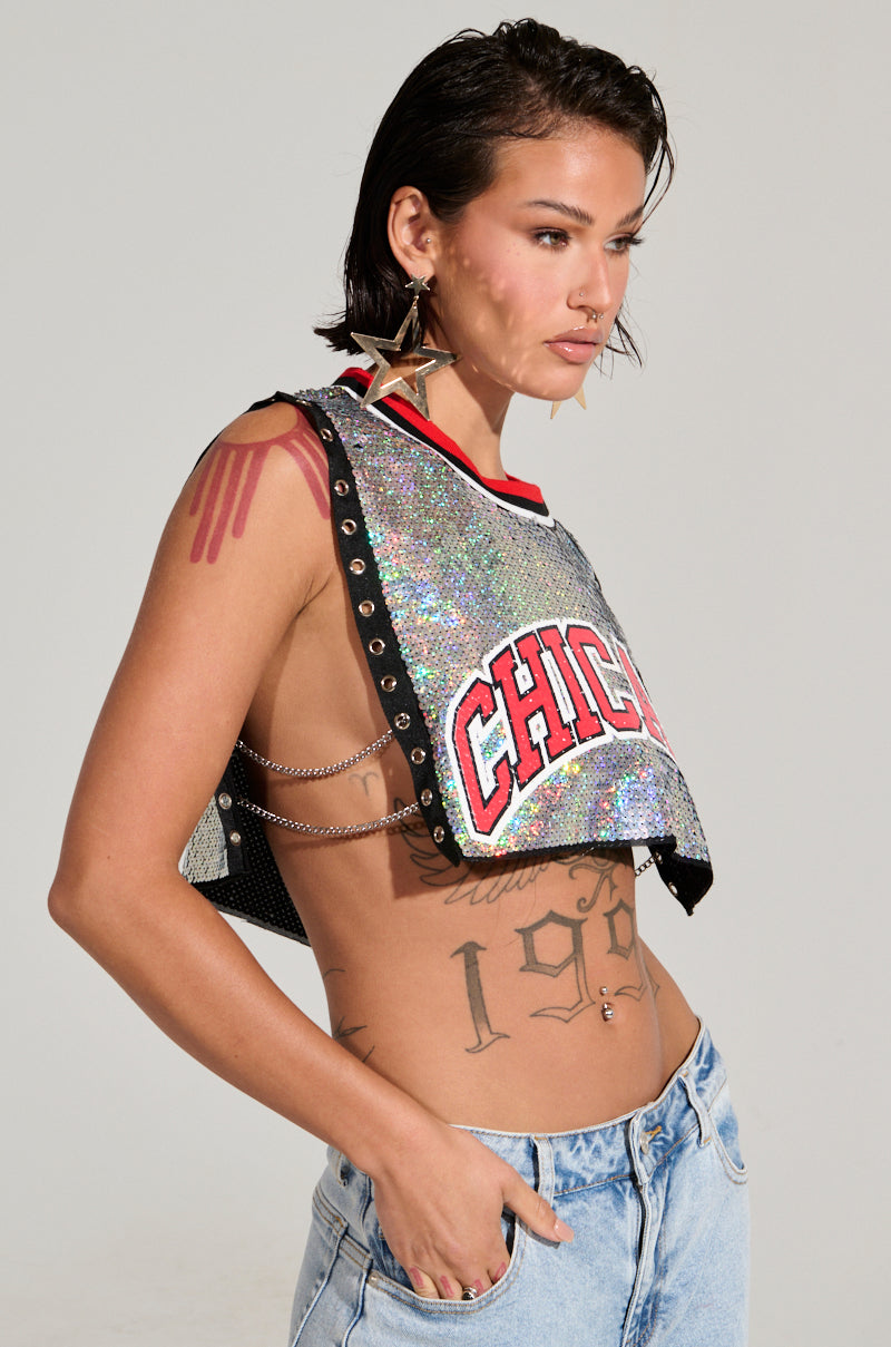 CHICAGO SEQUIN CROPPED TANK