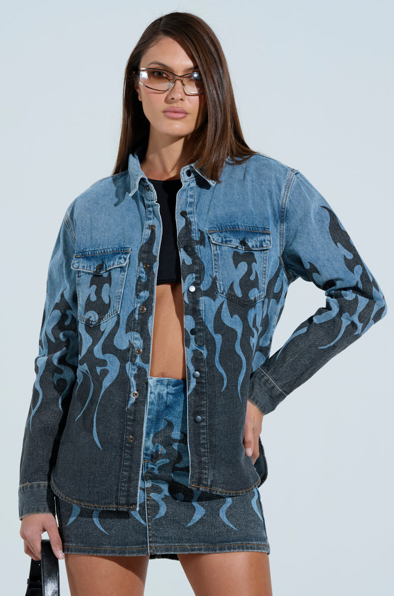 FIRE TO MY FLAME DENIM SHIRT