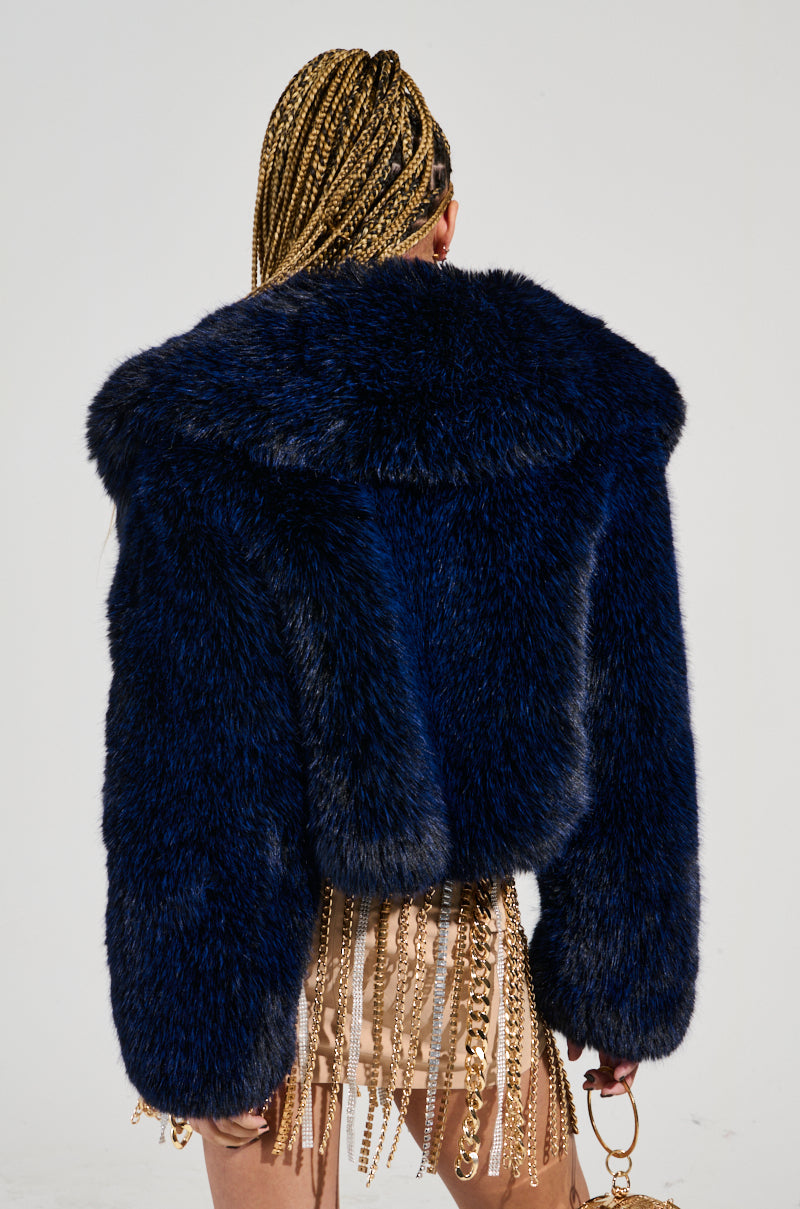 GOT THE BLUES FAUX FUR JACKET