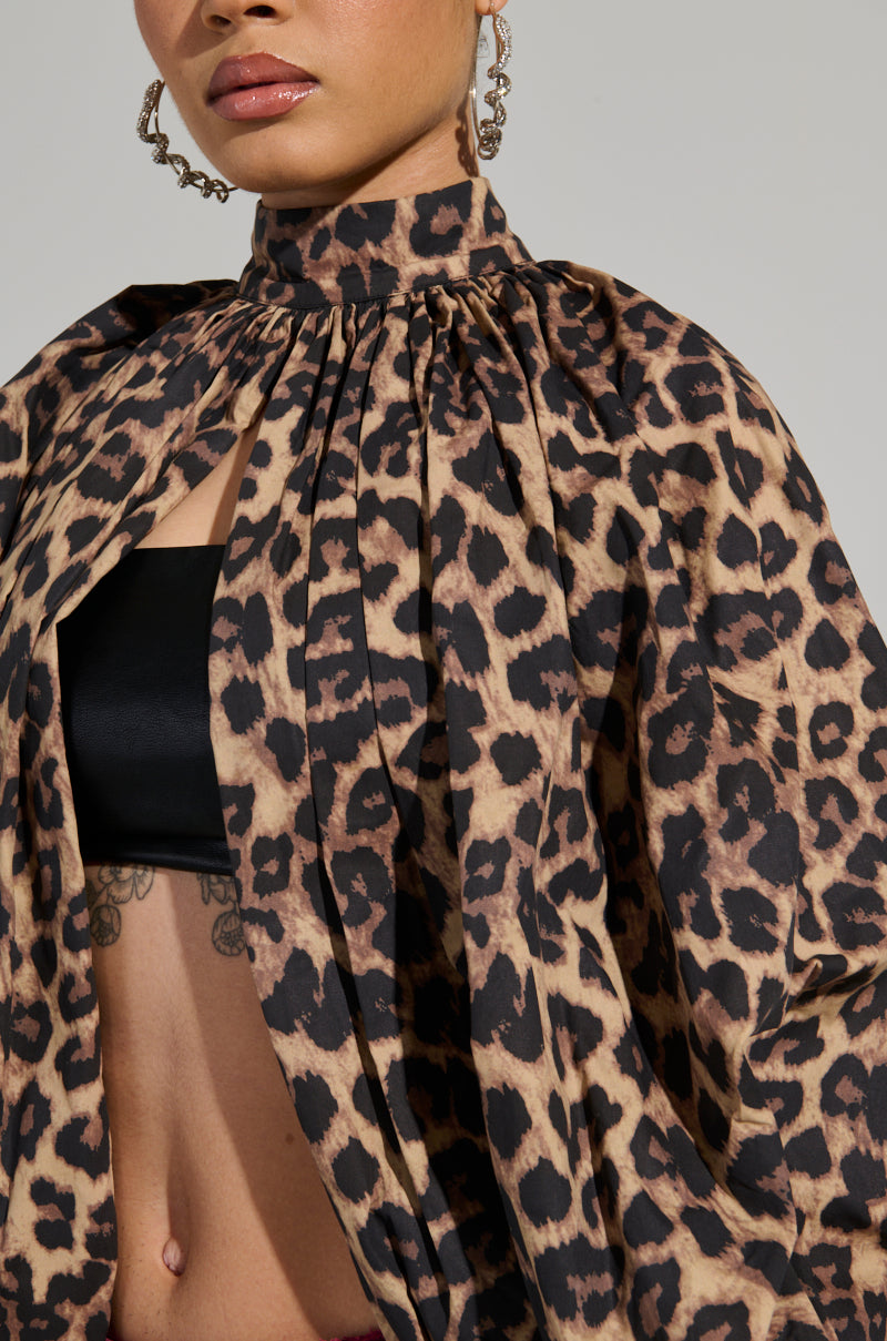 DANGEROUS GIRL LEOPARD LONG SLEEVE PUFF BLOUSE