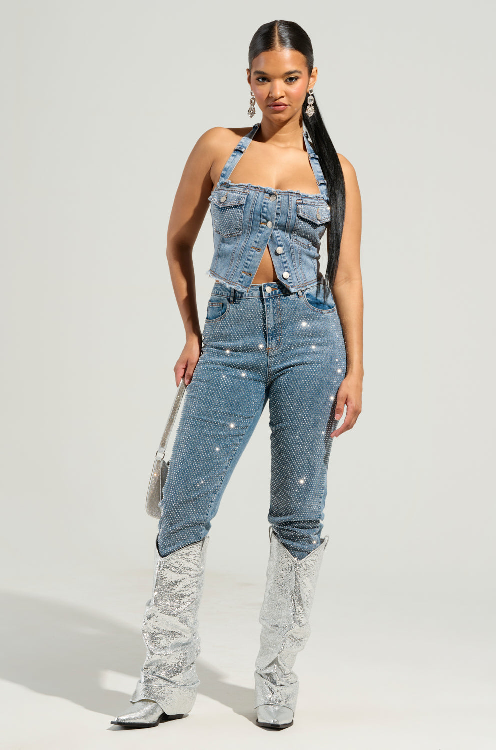 JOLIE RHINESTONE EMBELLISHED TAPERED JEAN