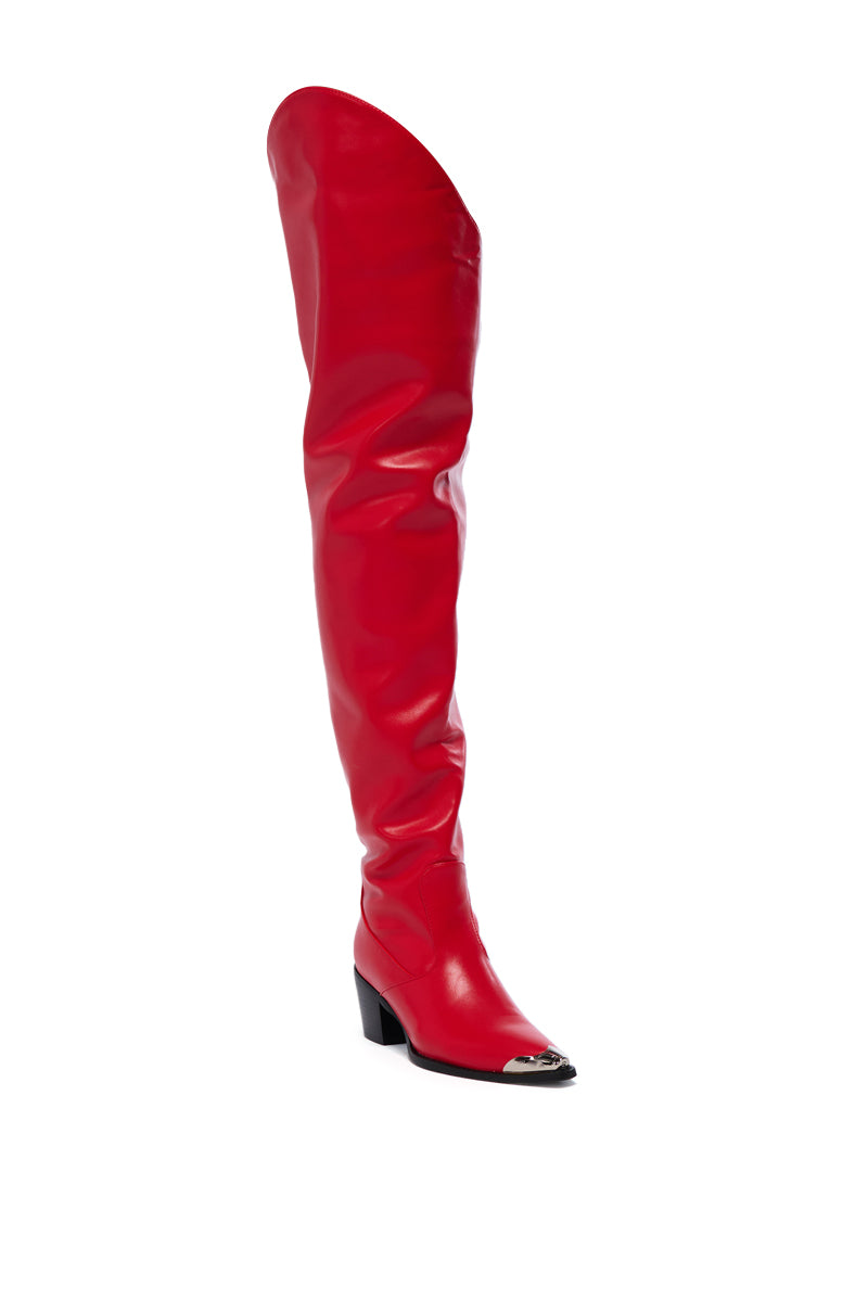 AZALEA WANG RIA OVER THE THIGH WESTERN BOOT IN RED