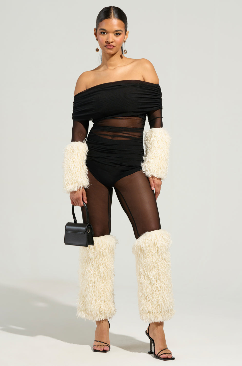 ANNIKA MESH AND FUR JUMPSUIT