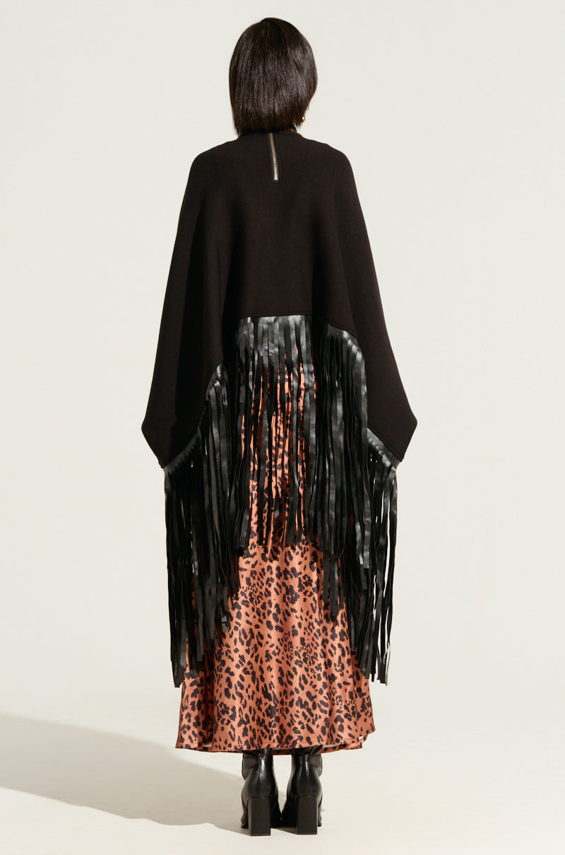 CITY GIRL FAUX LEATHER FRINGE SWEATSHIRT IN BLACK