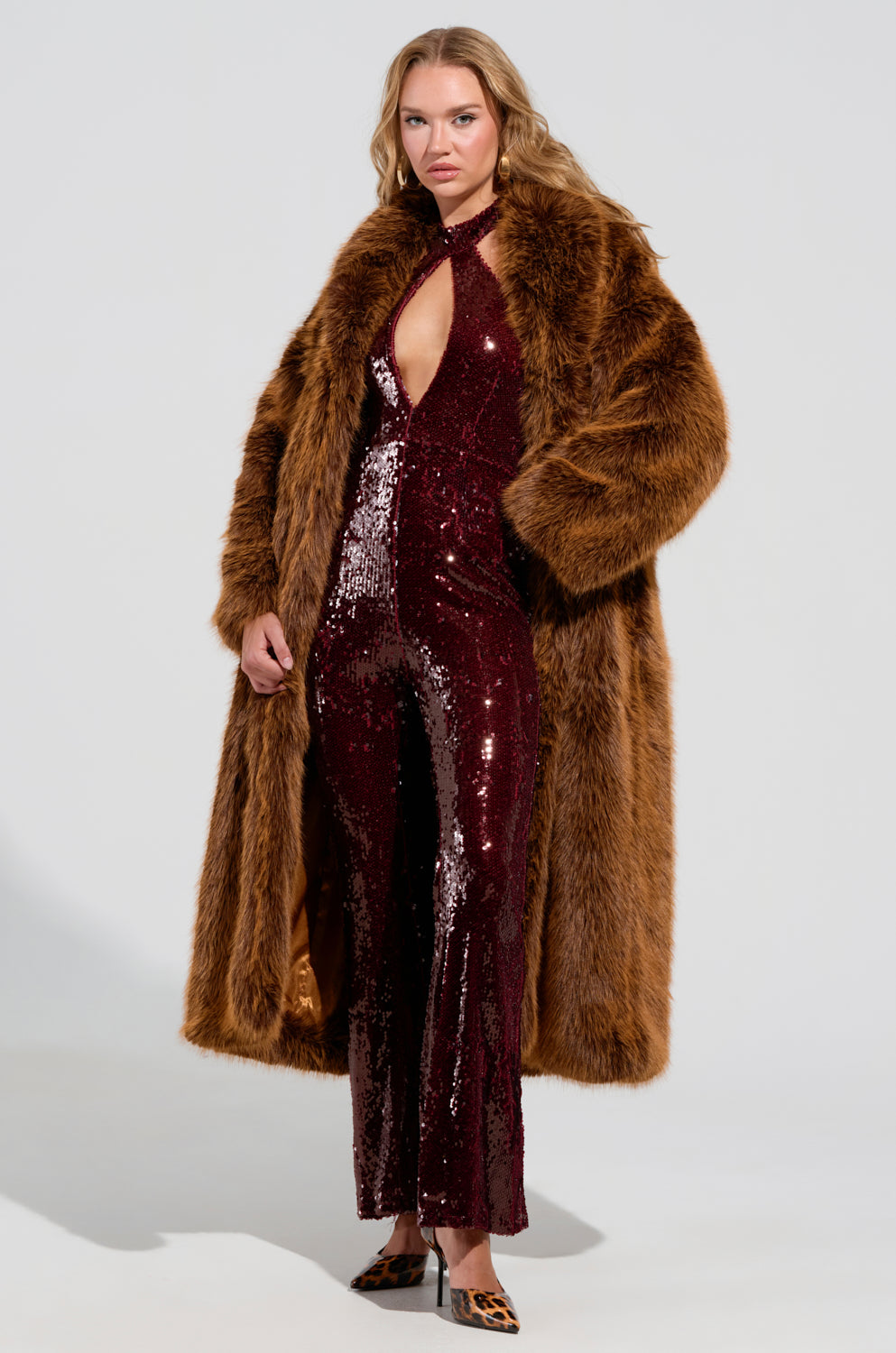 DAYANNE FAUX FUR TRENCH IN BROWN