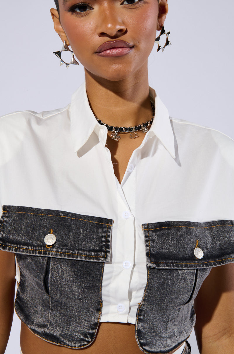 GET IT RIGHT CROPPED BUTTON DOWN SHIRT