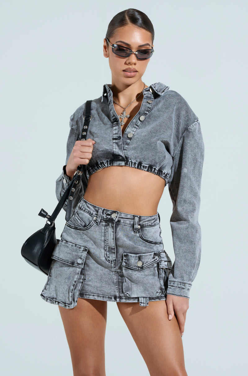 SKY HIGH GREY DENIM BUTTON DOWN SHIRT