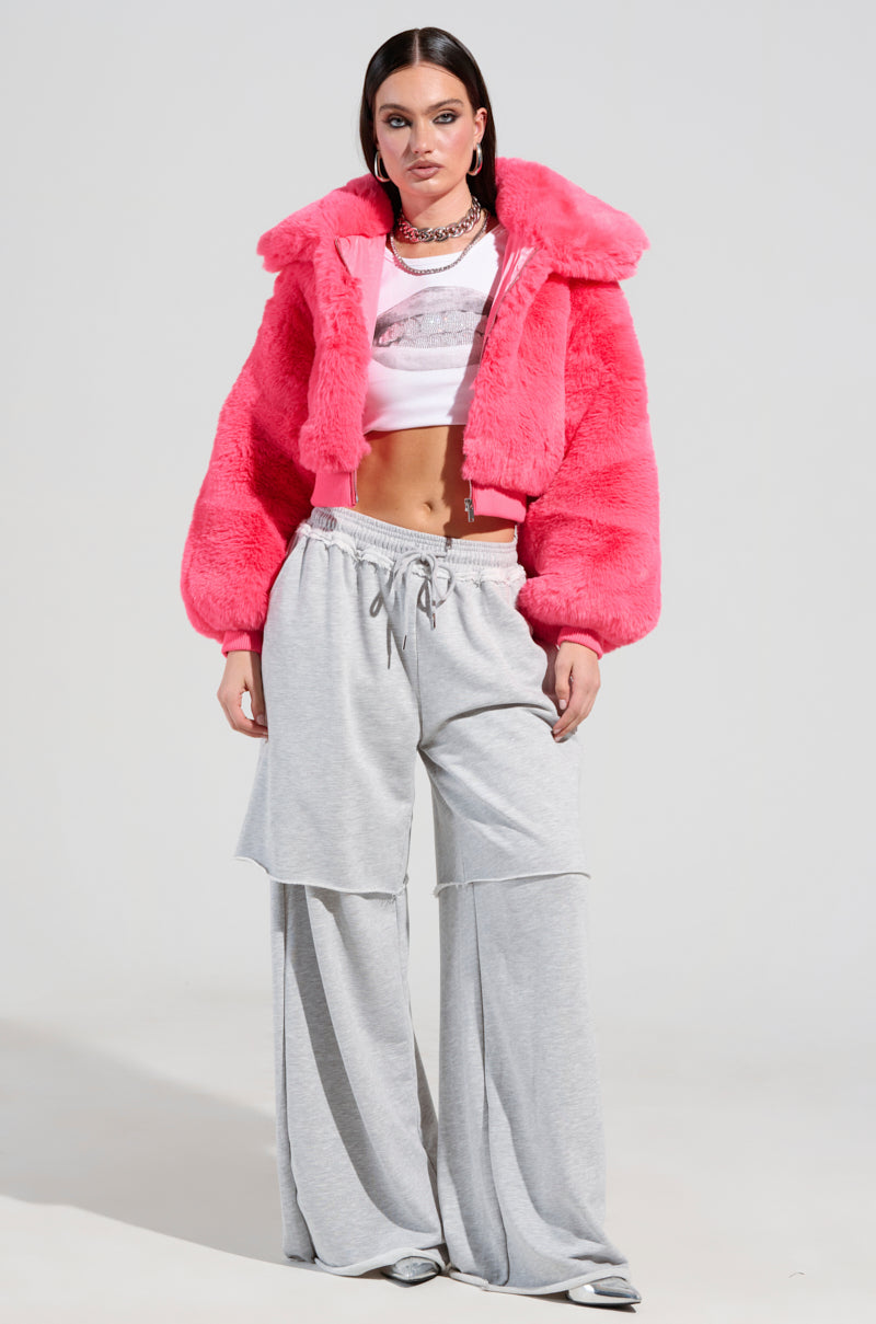 DREW FAUX FUR BOMBER IN HOT PINK