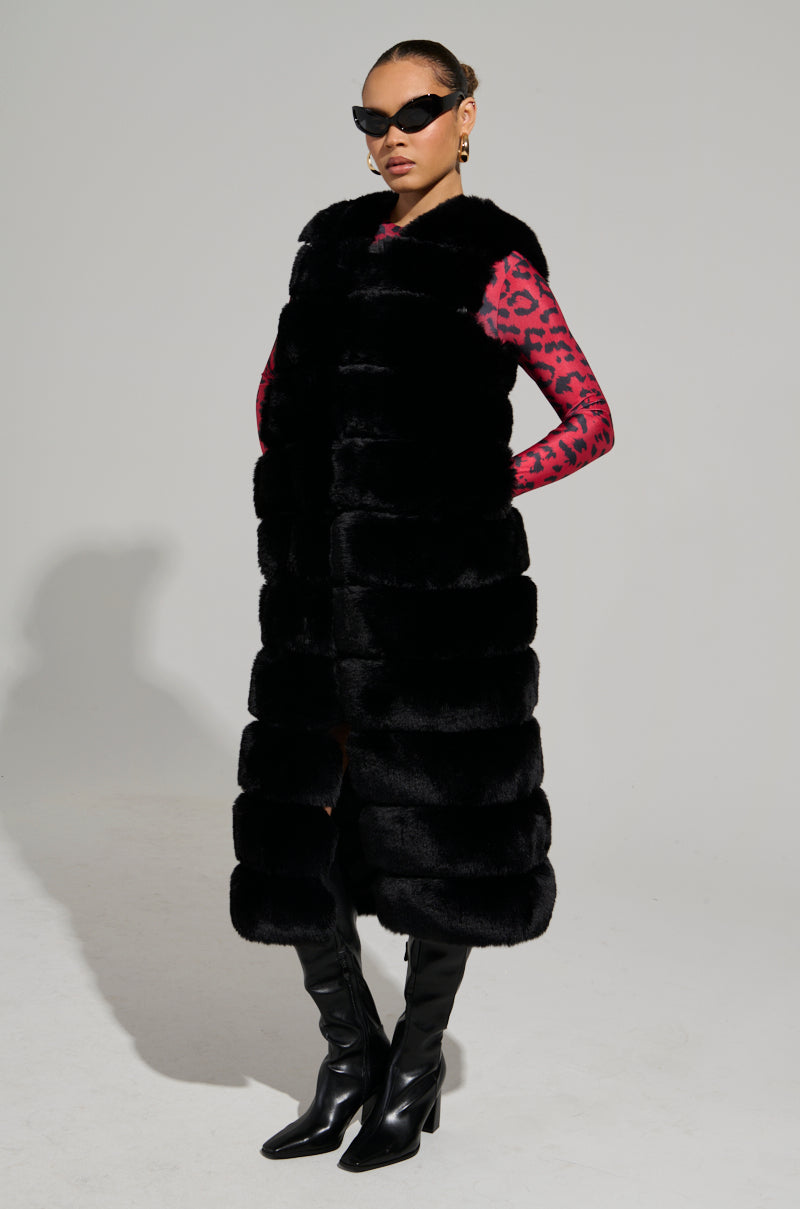 JENNY LIN FAUX FUR MAXI VEST IN BLACK