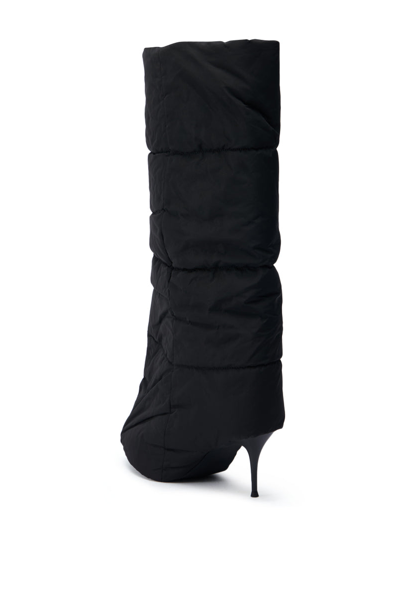 DREAMSICLE BLACK PUFFER STILETTO BOOT