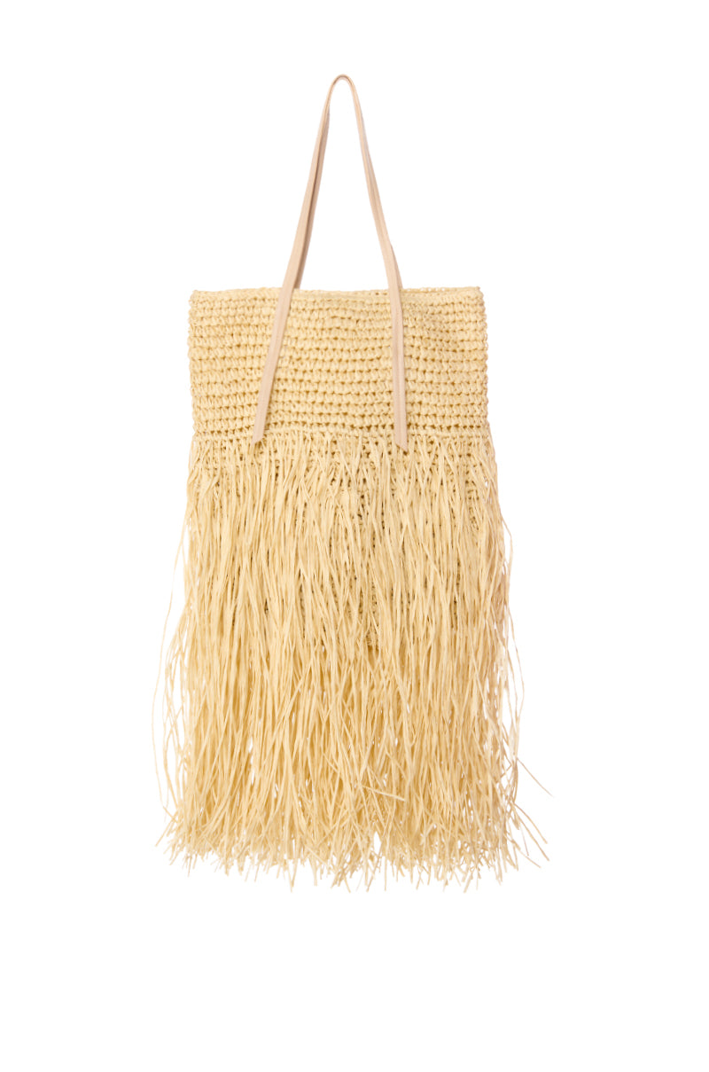 ST BARTZ SHAGGY STRAW TOTE BAG