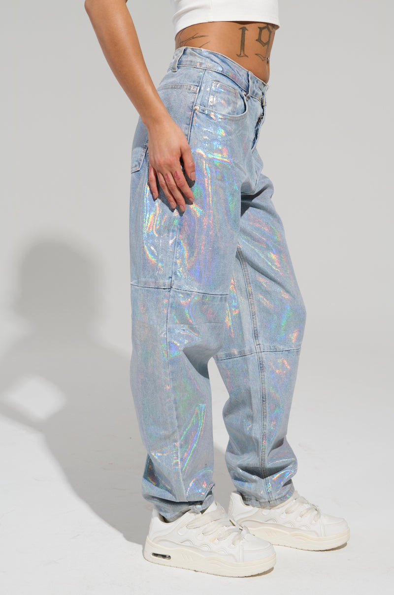 ASTRONOMICAL SILVER GILDED BARREL DENIM PANT