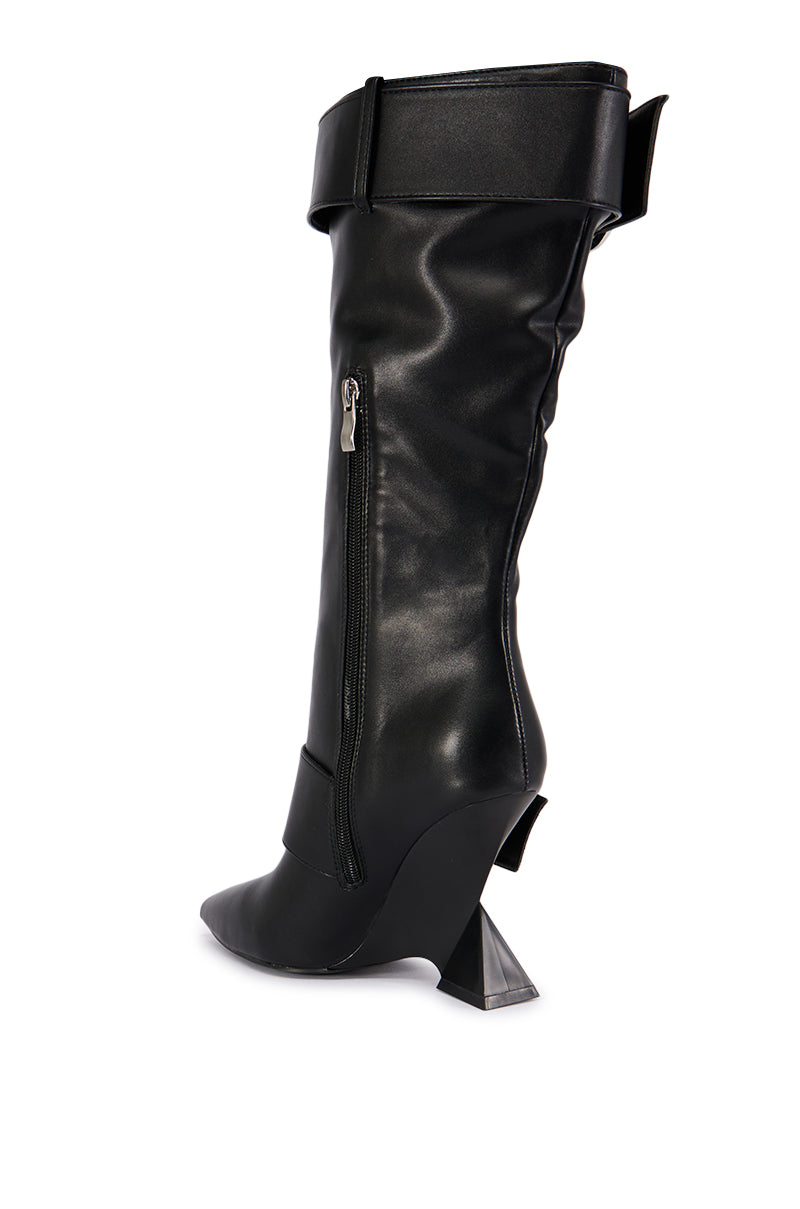 AZALEA WANG ELABORATE BLACK ABSTRACT WEDGE HEEL BOOT