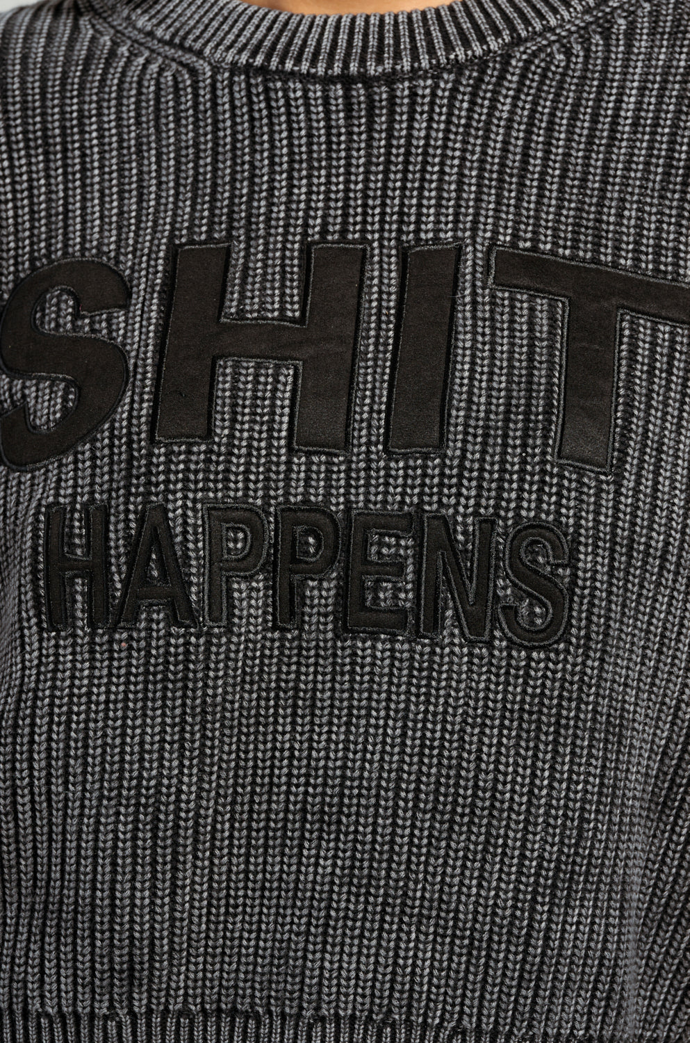 SHIT HAPPENS MINERAL WASH LONG SLEEVE SWEATER