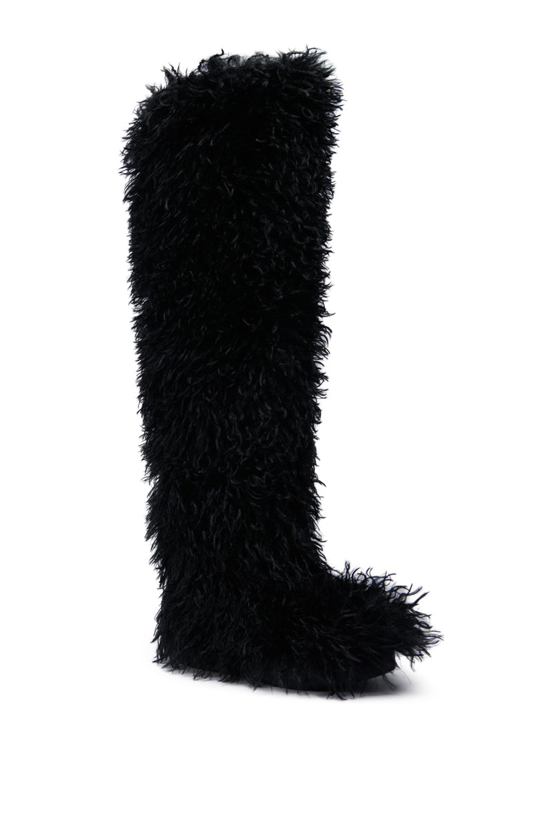 AZALEA WANG TEMPLETON BLACK POODLE FUR OVER THE KNEE BOOT