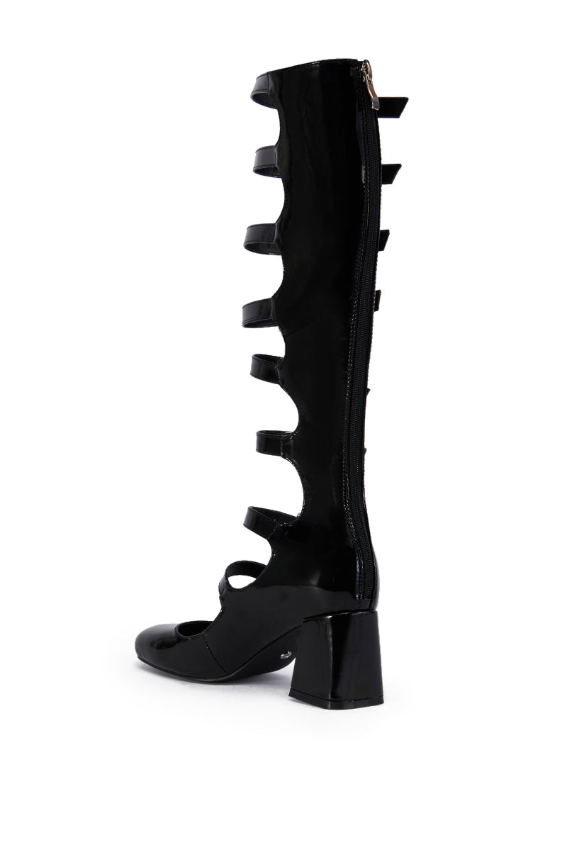 AZALEA WANG LAIMA BLACK PATENT BUCKLE UP BOOT