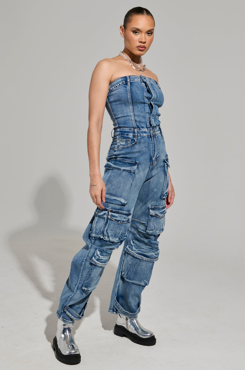 ROUND IT UP DENIM JUMPSUIT