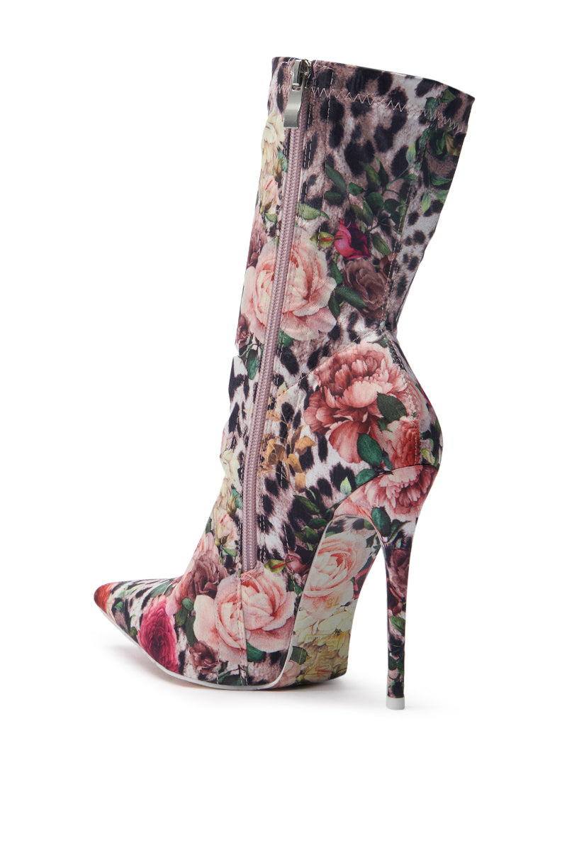 AZALEA WANG NARCISSUS MULTI FLORAL AND LEOPARD BOOTIE